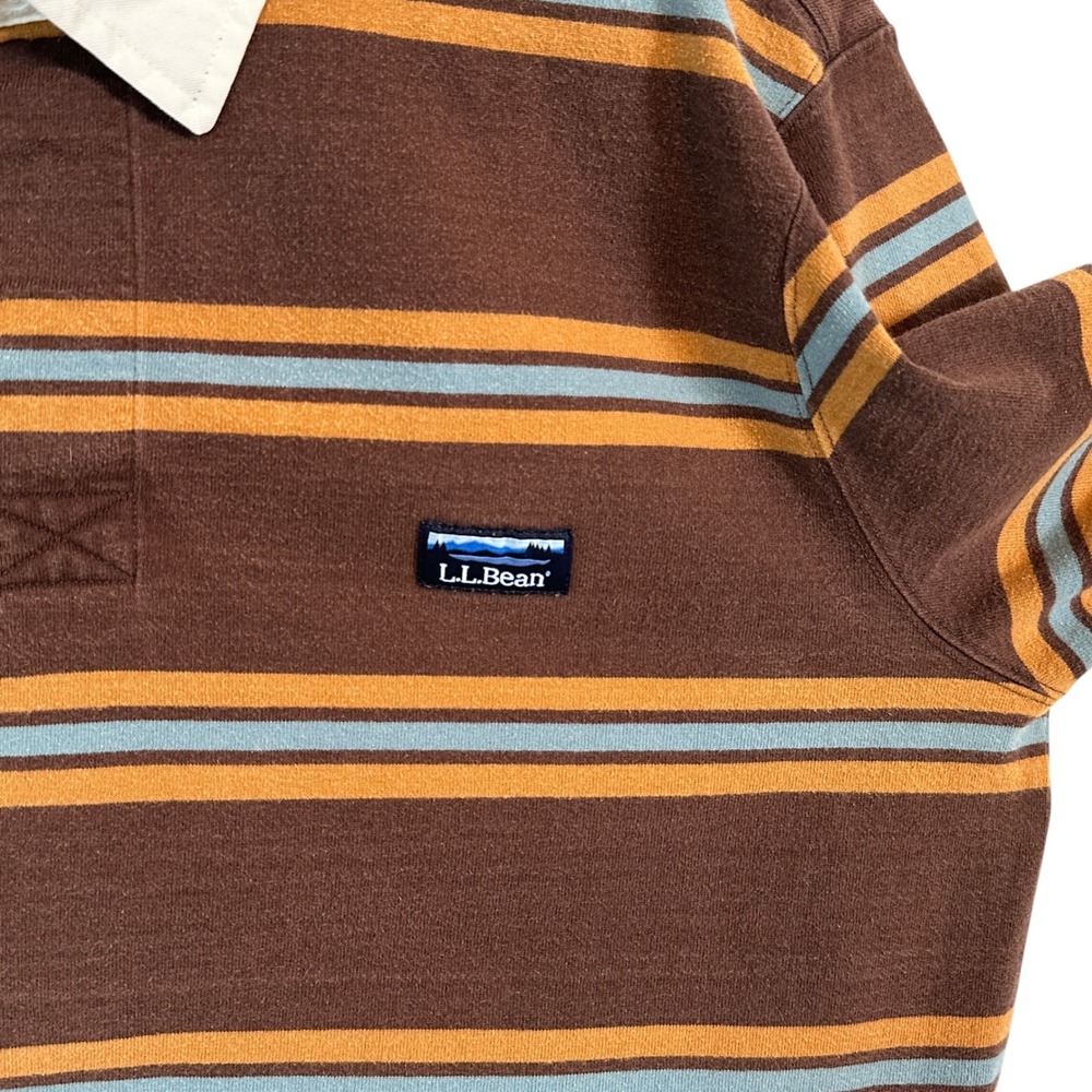 LL Bean Rugby Shirt Traditional Fit Striped Cotton Brown XL-TALL Gorpcore Prep - Picture 9 of 13